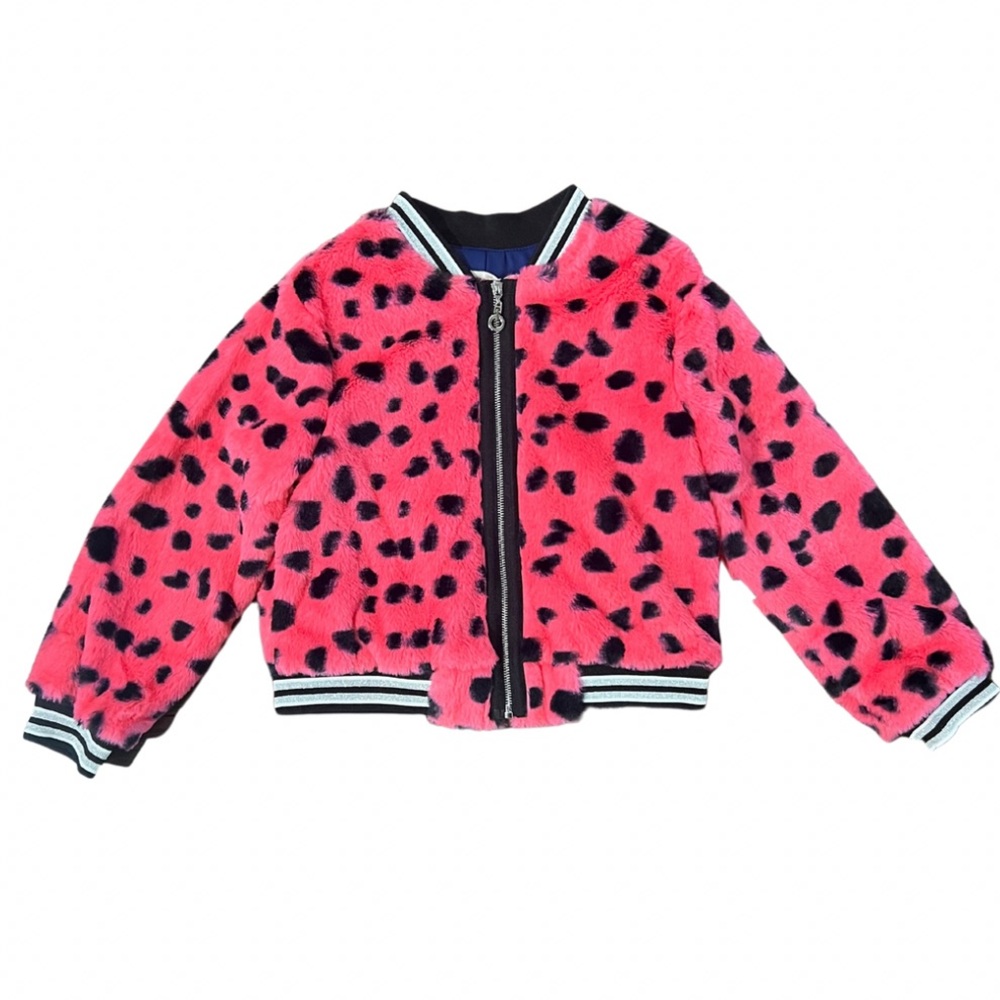 Baby Sara Girls Faux Fur Pink and Black Leopard Print Jacket- 5